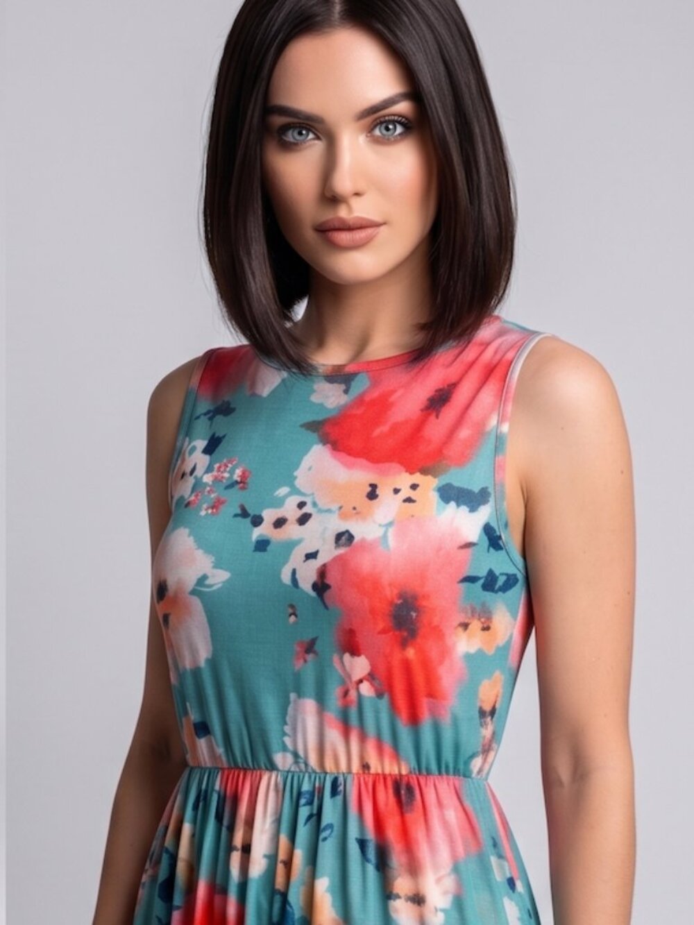 Blue Boho Floral Print Hidden Pocket Dress - Picture 3 of 9